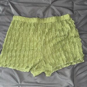 Green Textured Women's Shorts